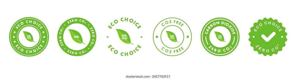 Eco choice sticker, label, sign or emblem. CO2 free icon, sign or sticker. Ecological concept. Eco choice stickers set. No CO2. Vector set