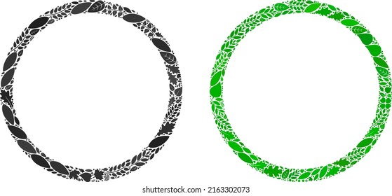 Eco circle bubble icon mosaic of floral leaves in green and natural color variations. Ecological environment vector template for circle bubble icon.