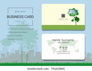 Eco City Business Name Card Design Template, Simple Style Also Modern And Elegant With Trees Landscaping Background, It's Fully Layered And Editable, Easy To Customize It To Fit Your Needs.