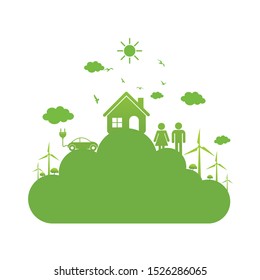 Eco city concept with cloud and Environmental ,Banner design elements for sustainable energy development, Vector illustration