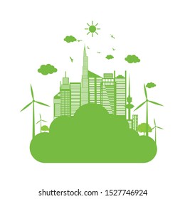 Eco city concept with cloud and Environmental ,Banner design elements for sustainable energy development, Vector illustration