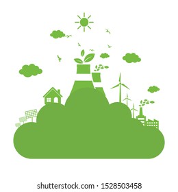 Eco city concept with cloud and Environmental ,Banner design elements for sustainable energy development, Vector illustration