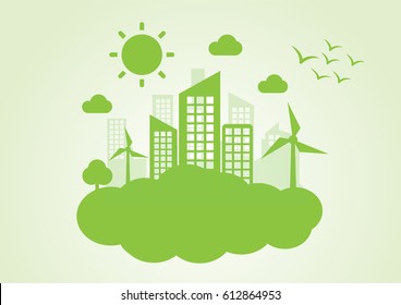 Eco city concept with cloud. vector