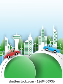Eco city concept, Green city In the form of paper cutting.