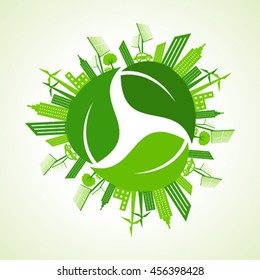 Eco city concept with recycle icon of leaf stock vector