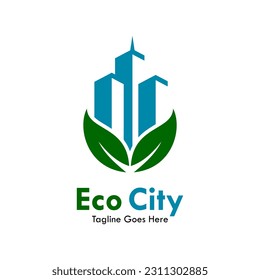 Eco city design logo template illustration. there are cith with leaf