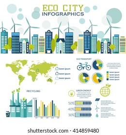 Eco city in flat design. Ecology concept  and places for text or infographic