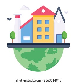 Icono editable plano de una ciudad ecológica 

