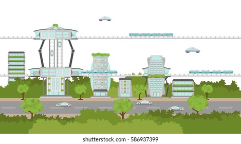 eco city of the future with transportation landscape isolated on white background vector