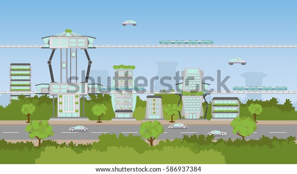 eco city of the future with transportation\
landscape vector