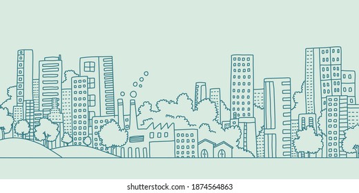 Diseño vectorial del paisaje de la ciudad ecológica. Estilo de ilustración de dibujos animados.