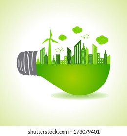 Eco city with light bulb stock vector