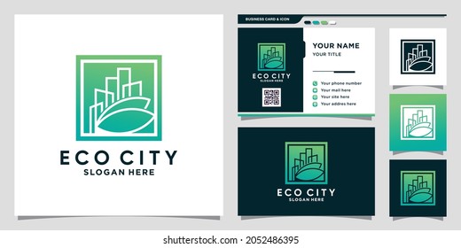 Eco city logo with negative space concept and business card design Premium Vector