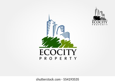 Eco City Property Vector Logo Template. It's Good For Symbolize A Property Or Housing Business.  Vector Logo Illustration.