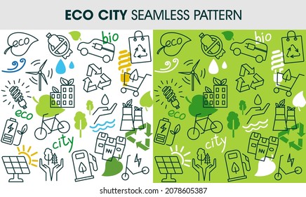 Eco city seamless pattern set