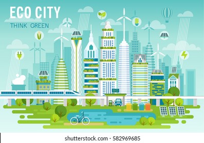 Eco City Skyline Vector Illustration. 