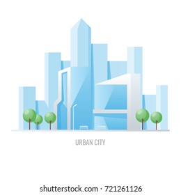 Eco city with skyscraper, city ckyline with tree isolated on white background vector illustration