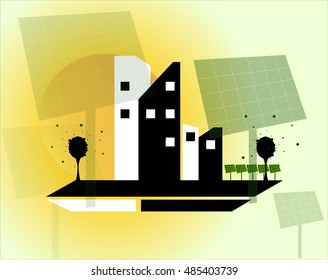Eco city at sunset. Vector