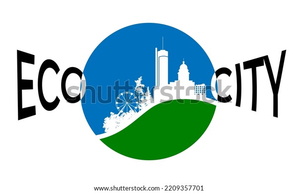Eco city. Vector illustration of eco friendly\
city logo. Sketch for\
creativity.