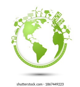 Eco city, world environment and sustainable development concept, vector illustration
