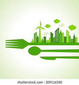 Eco city-escape on restaurant cutlaries stock vector