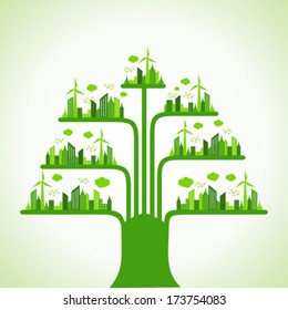 Eco cityscape make a tree stock vector