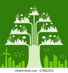 Eco cityscape make a tree stock vector