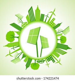 Eco cityscape with solar panel stock vector