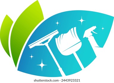 Eco cleaning symbol with cleaning tool. Cleaning and order in the house symbol