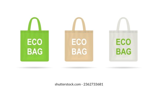 Eco cloth bag icon. Ecobag with handle. Ecological fabric totebag. Green reusable package for ecology protection design. vector illustration