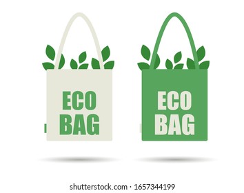 Eco Cloth Bag Cloth Isolated on a white background. Caring for the environment. Vector illustration. Eco bag, Bag with recycling symbol - Vector illustration