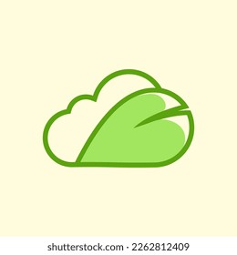 Eco cloud logo template. Green cloud and leaf vector design. Ecology business cloud logotype