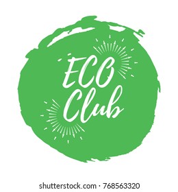 ECO Club label. Eco style and Wellness Life. Healthy Lifestyle badges. Vector illustration icon with Sunburst.