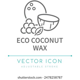 Eco Coconut Wax Candle Vector Line Icon, Candle Wax Type Symbol, Candle Making Vector Line Icon