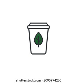 Eco coffee cup, bio disposable cup 
simple thin line icon vector illustration. For web and mobile UI UX