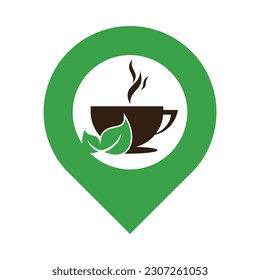 Eco Coffee gps shape concept Logo Template Design. Green Coffee Logo Template Design Vector.