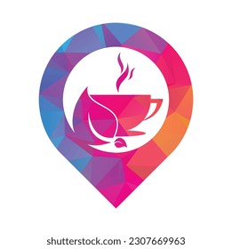 Eco Coffee gps shape concept Logo Template Design. Green Coffee Logo Template Design Vector.
