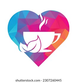 Eco Coffee heart shape concept Logo Template Design. Green Coffee Logo Template Design Vector.