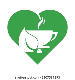 Eco Coffee heart shape concept Logo Template Design. Green Coffee Logo Template Design Vector.