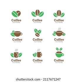 Eco coffee logo designs flat and geometric style