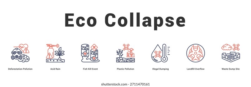 Eco Collapse Moderno e limpo web banner ilustração com ícones temáticos para a comunicação visual