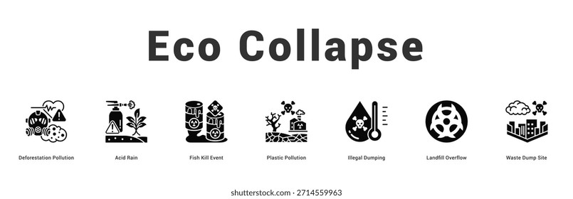 Eco Collapse Ilustración de Anuncio de Web moderno y limpio con íconos temáticos para la comunicación visual