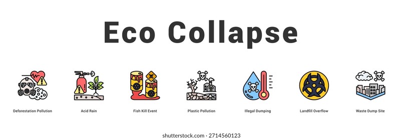 Eco Collapse Ilustración de Anuncio de Web moderno y limpio con íconos temáticos para la comunicación visual