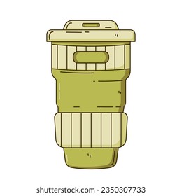Eco collapsible cup or foldable cup. Zero waste, plastic free, environment friendly. Reusable silicone cup. Cute hand drawn doodle.