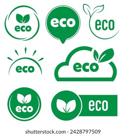 Eco - collection of green vector labels for natural product or electric vehicle. 