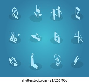 Eco collection with various icons on theme of ecology and green energy. Isolated sign modern technologies for environmental protection. Set of eco symbols in flat style isolated on dark background