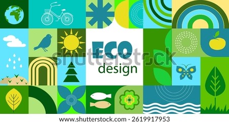 eco concept design. Go green, Earth Day, geometric modern trendy illustrations of ecology, environmental conservation, planet Earth, eco design.