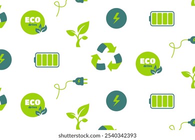 Signo de reciclaje del modelo del coche eléctrico del concepto de Eco, cargando, coche eléctrico, Vector de fondo de la batería de carga