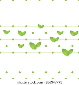 Eco concept - Green dot seamless pattern on white with abstract leaf - Vector design concept