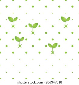 Eco concept - Green dot seamless pattern on white with abstract leaf - Vector design concept
